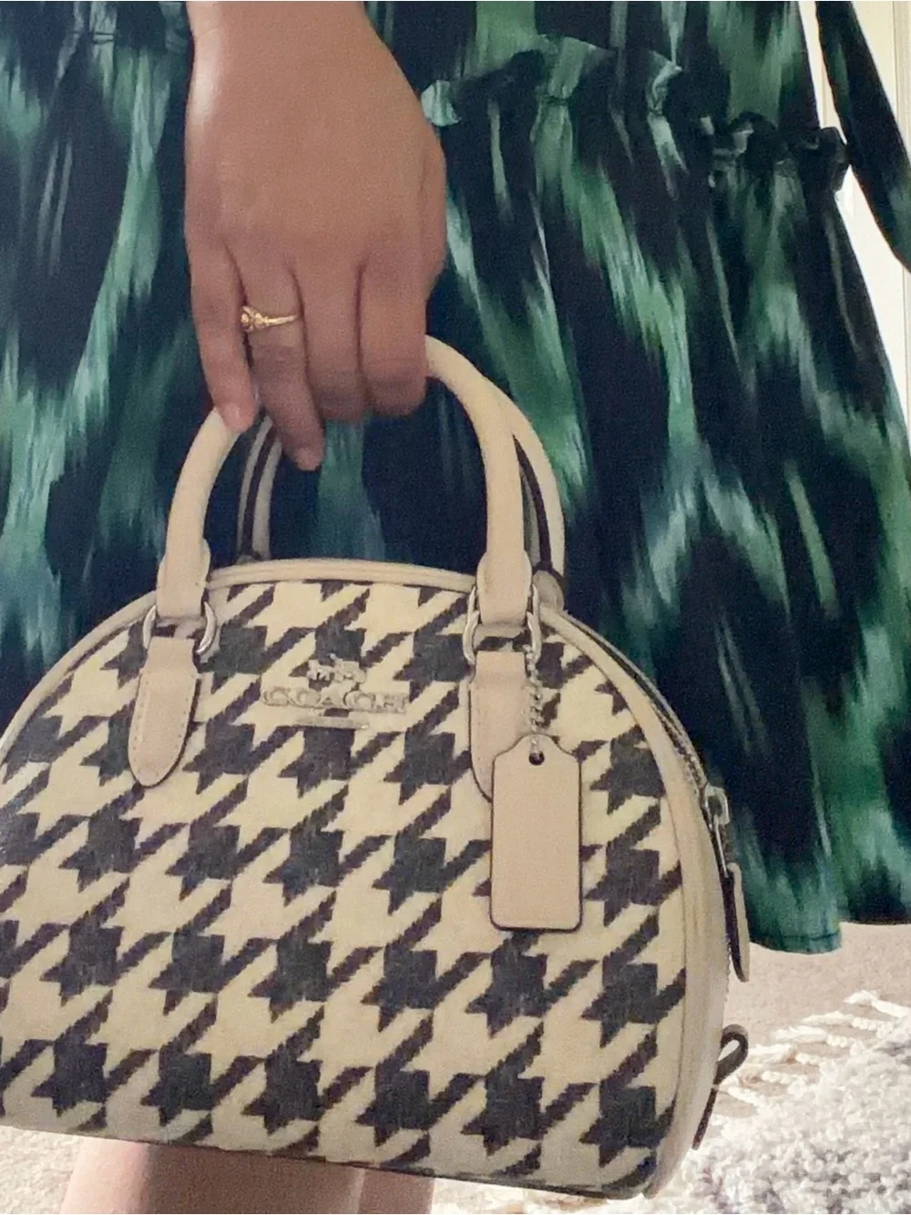 Coach Cream & Black Houndstooth Dome Satchel